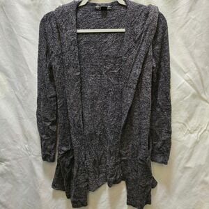 Barefoot Dreams Cozychic Lite XS chunky knit hooded open cardigan lounge gray